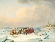 Cornelius Krieghoff The Ice Bridge at Longue-Pointe oil painting on canvas